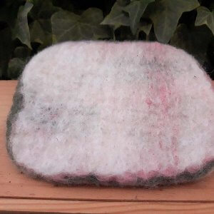 Woolly Soap Dish (natural white w/ olive and salmon highlights)